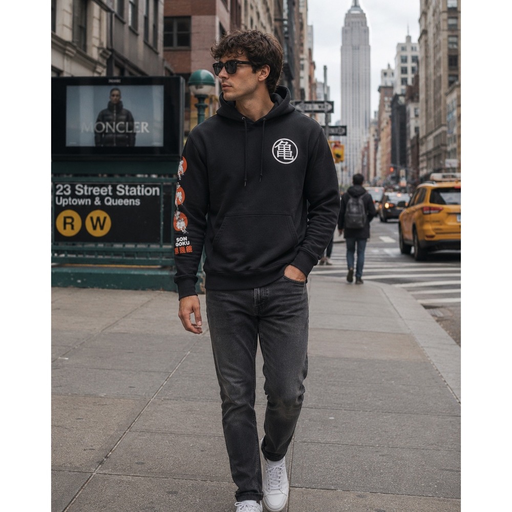 Dragon Ball Z Son Goku Graphic Hoodie Mens Small Black Toei Animation Pullover
